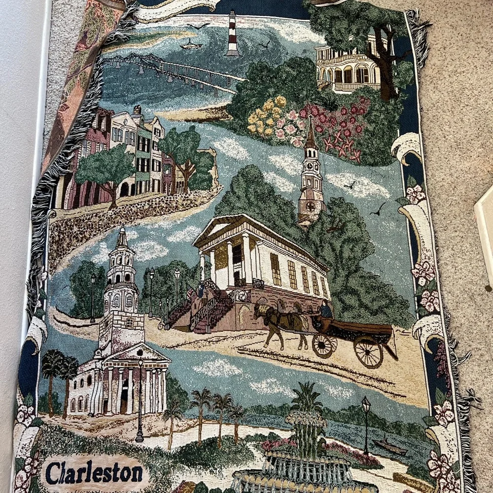 VNTG CHARLESTON TAPESTRY throw Blanket WALL Hanging Art Artistic Christmas 72x50